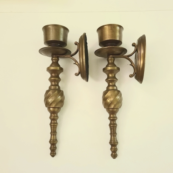 Vintage Brass Candle Sconces - Picture 2 of 7
